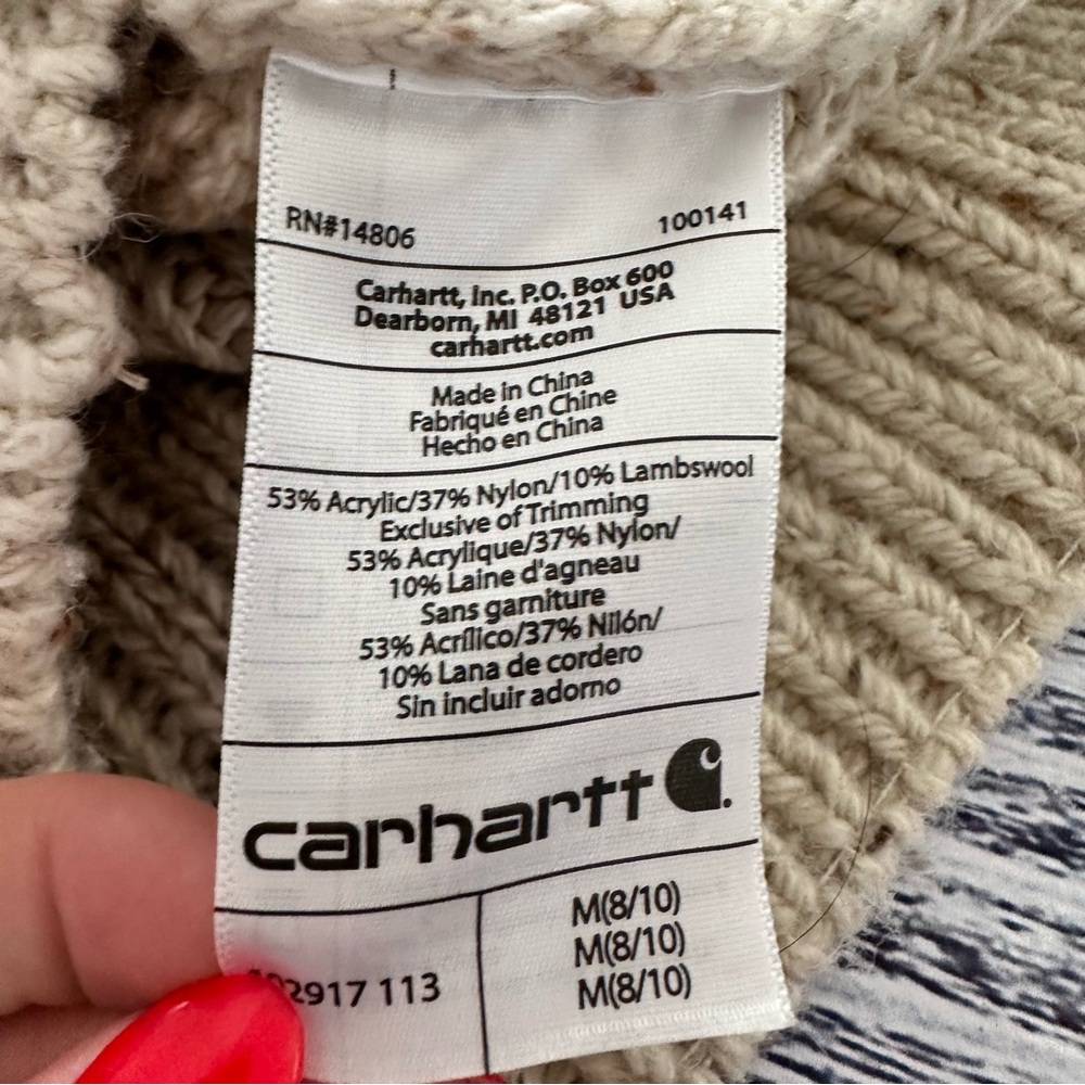 Carhartt Oatmeal Tan Wool Blend Cable Knit Sweater With Elbow Patch - Picture 8 of 10